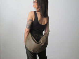 Olive green soft leather hobo bag, handmade leather crossbody bags collection by JUD Tel Aviv 