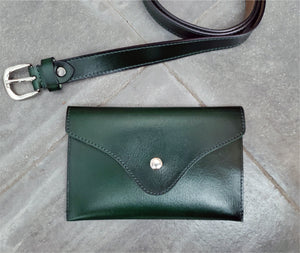 Green Leather Envelope Waist Purse