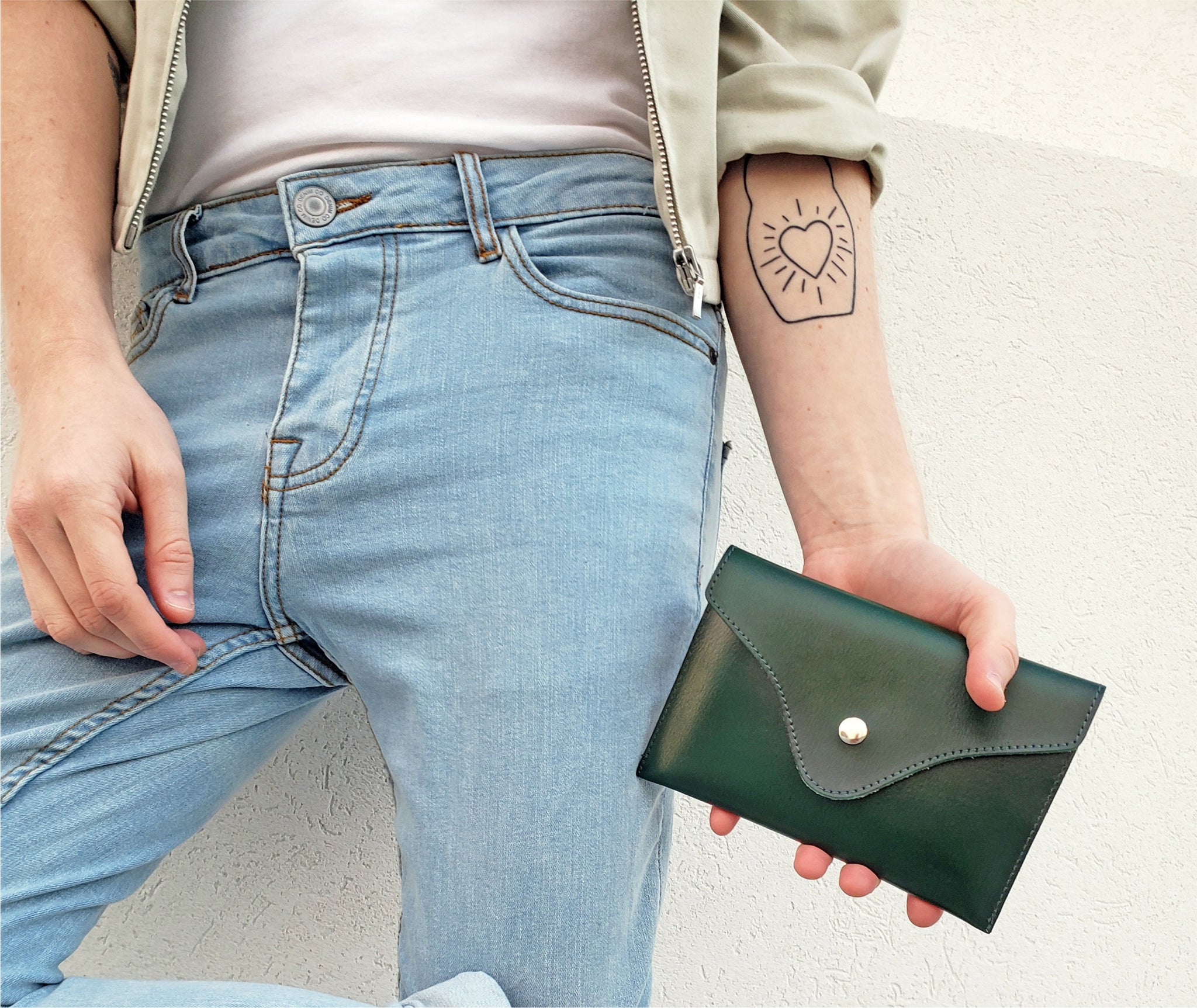 Green Leather Envelope Waist Purse