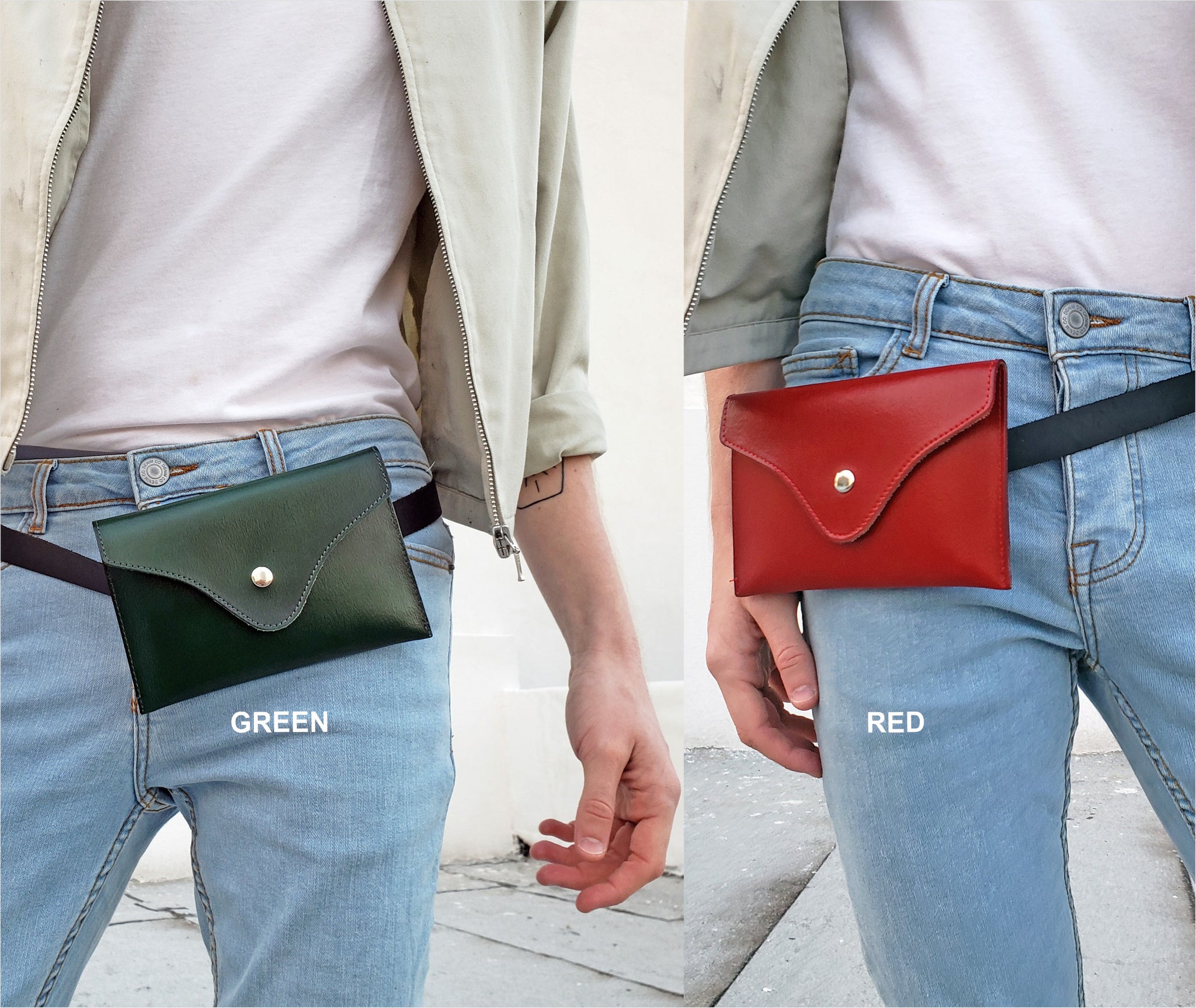 Green Leather Envelope Waist Purse