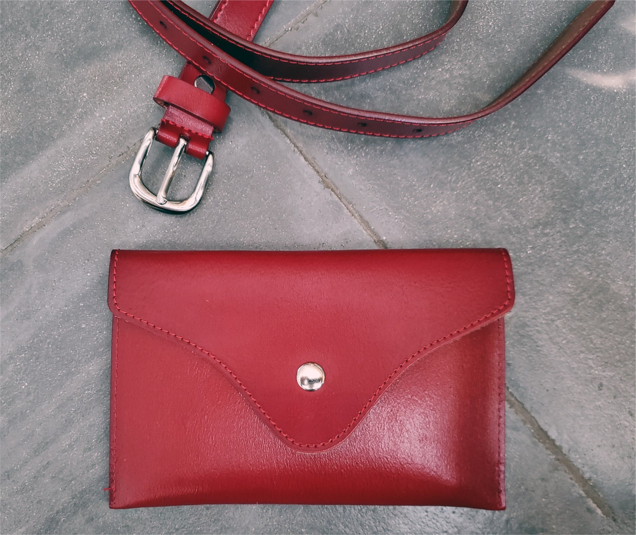 Red Leather Envelope Waist Purse