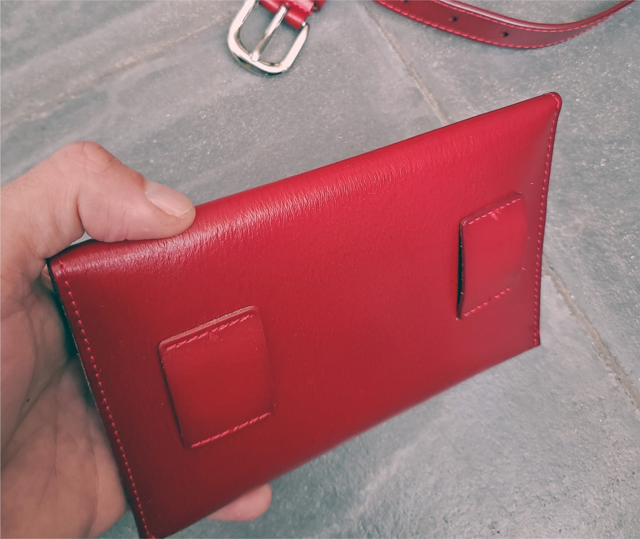 Red Leather Envelope Waist Purse