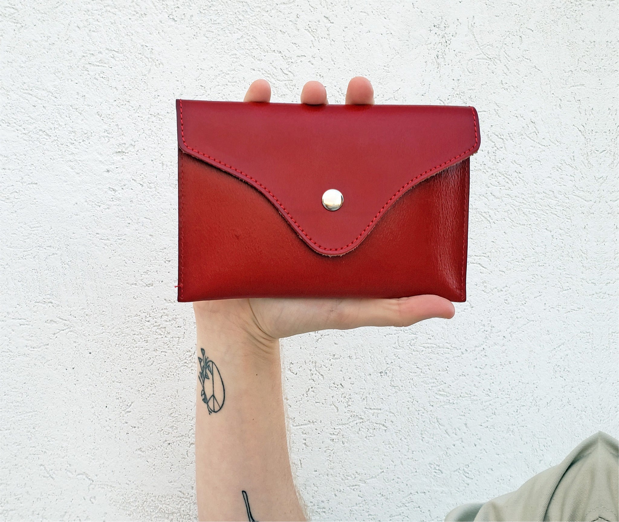 Red Leather Envelope Waist Purse