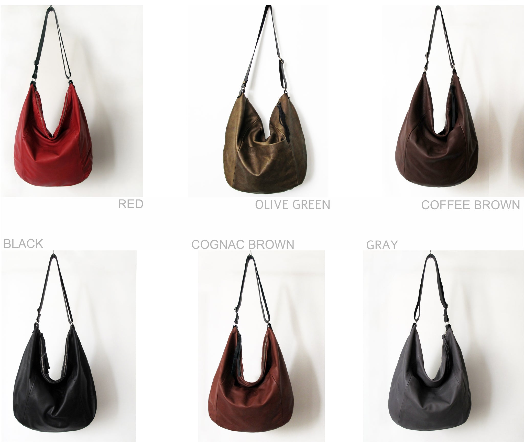 This leather hobo bag is handmade with soft premium quality Italian leather, featuring an adjustable sleek matte black leather shoulder strap that fits seamlessly with every outfit color & style. This large leather bag can be carried crossbody or on the shoulder, showing off it`s beautiful leather drop. Its ideal minimalist design is suitable for long active days & use. Available in black, coffee brown, cognac brown, olive green, gray and red.