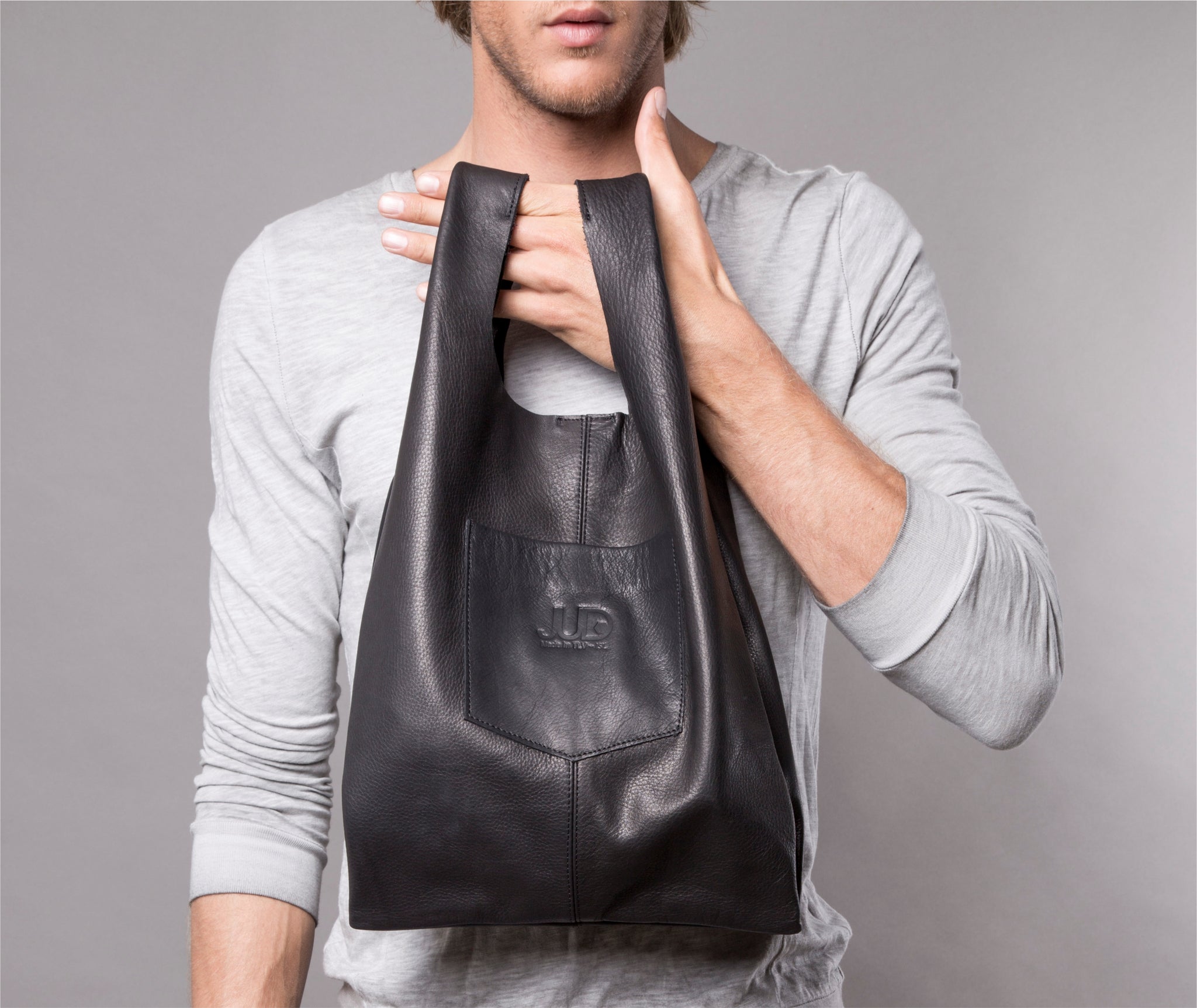 Black soft leather tote bag handmade with premium quality Italian Napa leather 