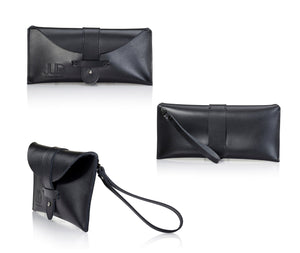 black leather envelope wristlet clutch designer purse handmade with durable quality leather