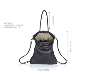 black leather drawstring backpack Leather Drawstring Backpack Tote, Sack bag, String Bag Navy blue