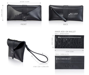 Black leather envelope wristlet clutch designer purse handmade with durable quality leather 