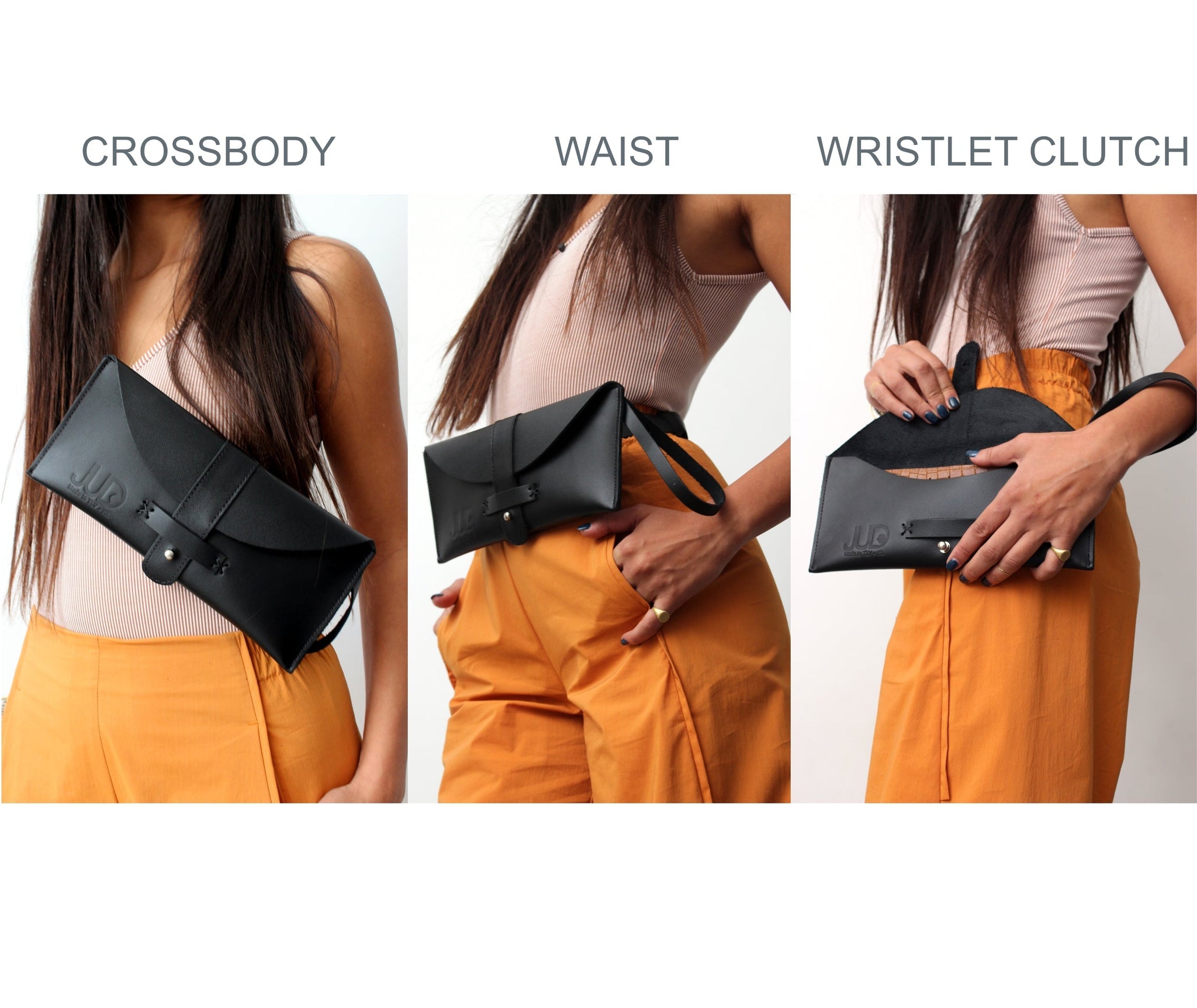 black leather envelope wristlet clutch designer purse handmade with durable quality leather