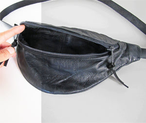 Black Leather Belt Bag for Women. Large Leather Fanny Pack. 