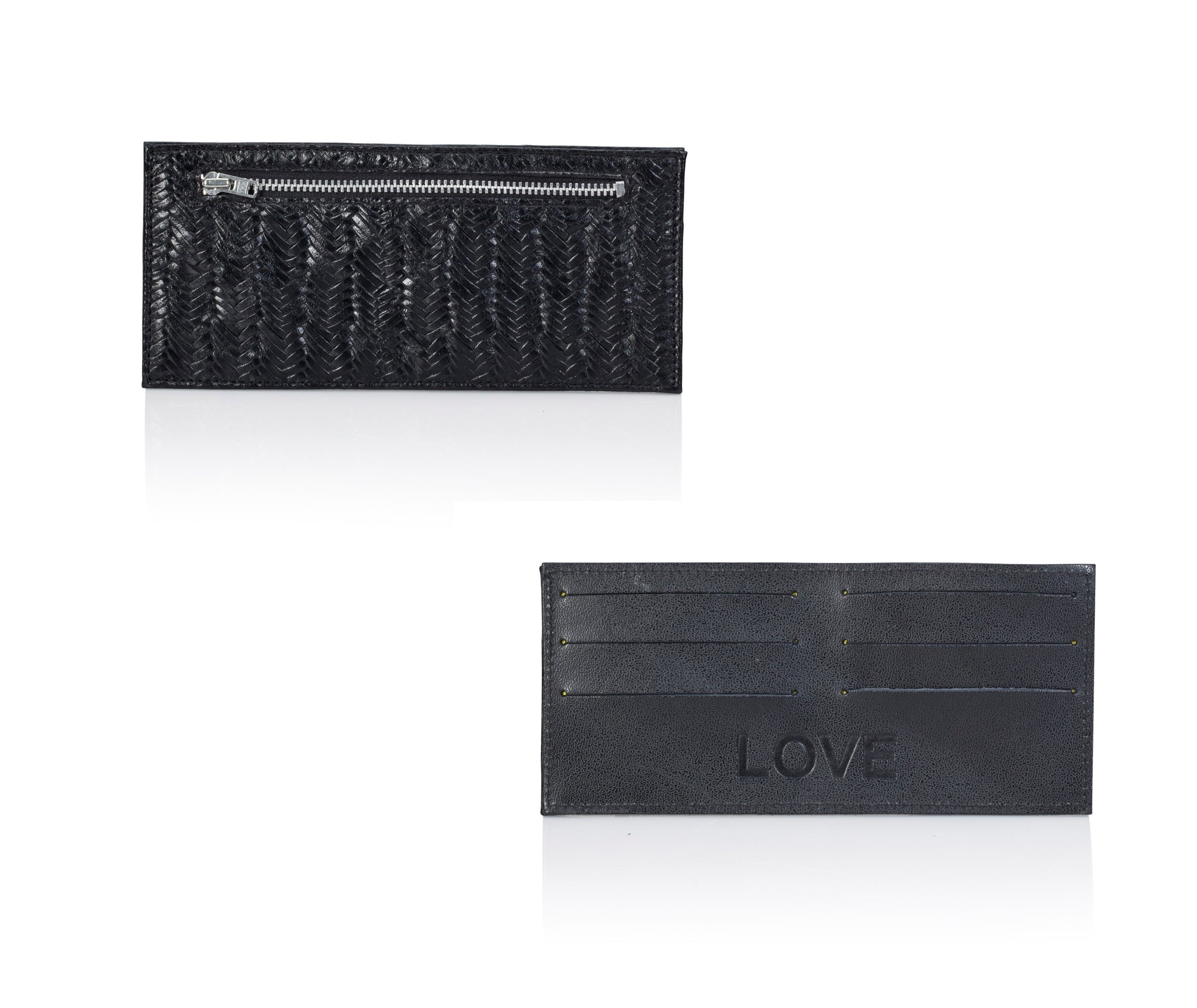 This slim and practical black leather wallet is designed to be added to your favorite bag or purse without adding unnecessary bulk to your look. Features 6 card slots for up to 18 cards, a zip pocket for cash, and a minimalist luxury design for everyday use & style. This magical accessory is the ideal gift for any occasion.