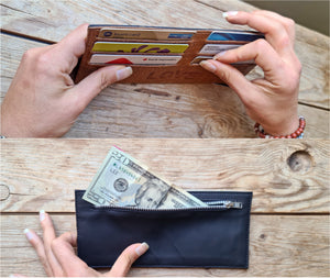 This slim and practical brown leather wallet is designed to be added to your favorite bag or purse without adding unnecessary bulk to your look. Features 6 card slots for up to 18 cards, a zip pocket for cash, and a minimalist luxury design for everyday use & style. This magical accessory is the ideal gift for any occasion.