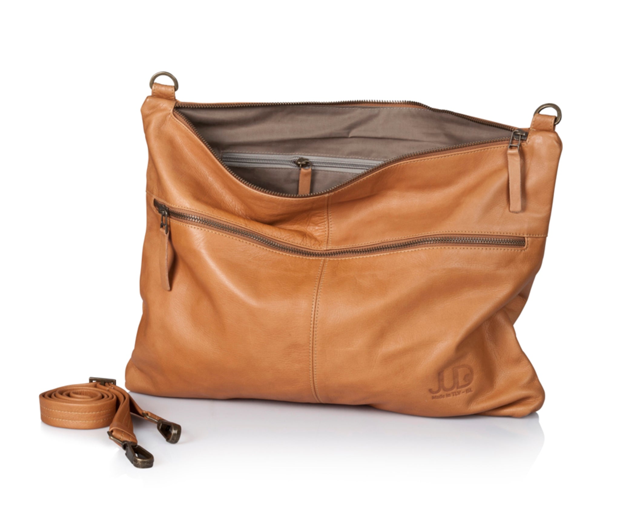 Camel brown designer messenger bag handmade with soft Italian Napa leather suitable for laptops up to 17in with adjustable & detachable matching leather strap can be carries as a crossbody bag, shoulder bag, oversized clutch