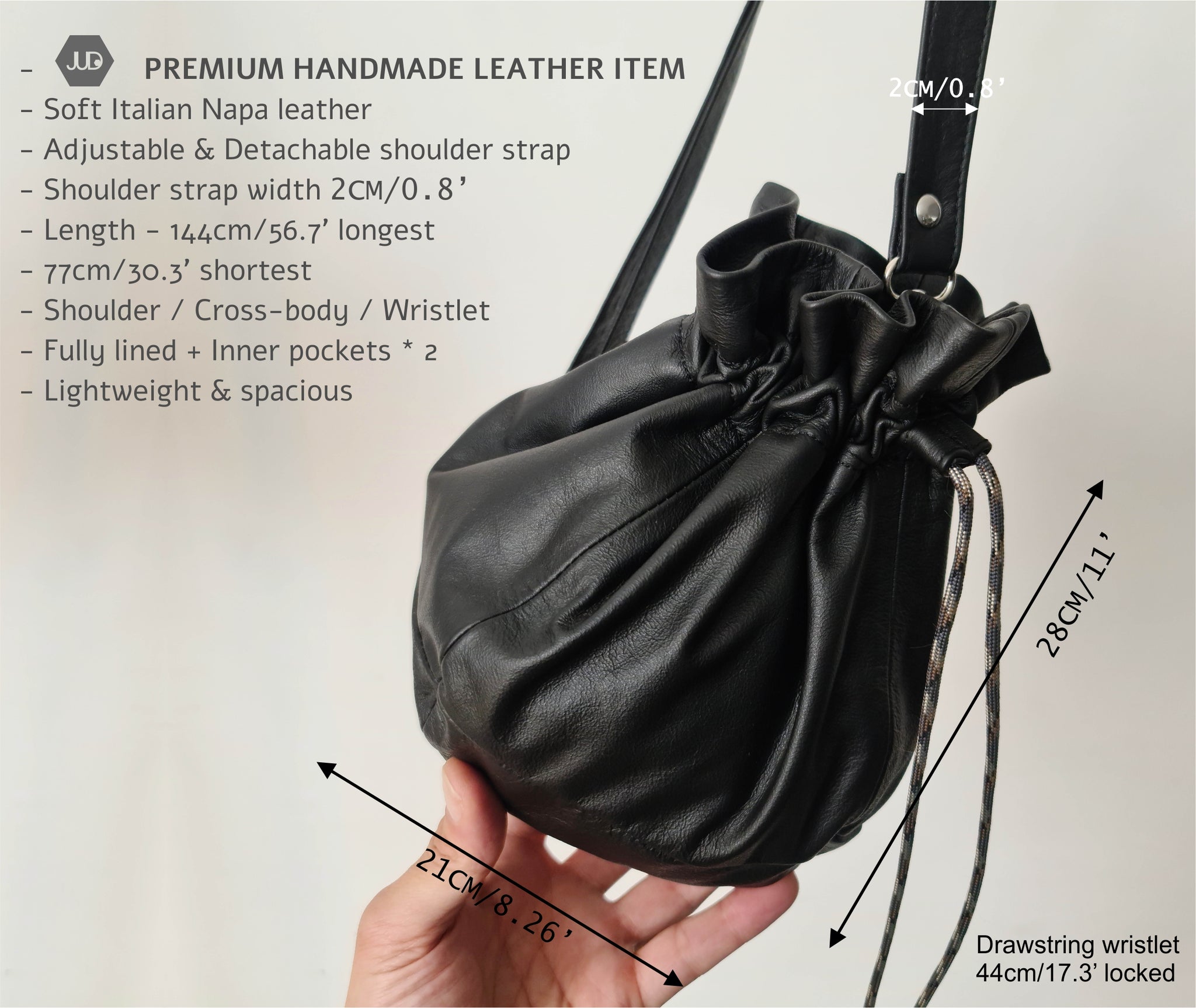 Black Shoulder Leather Handbags Adjustable Strap Unique Bucket