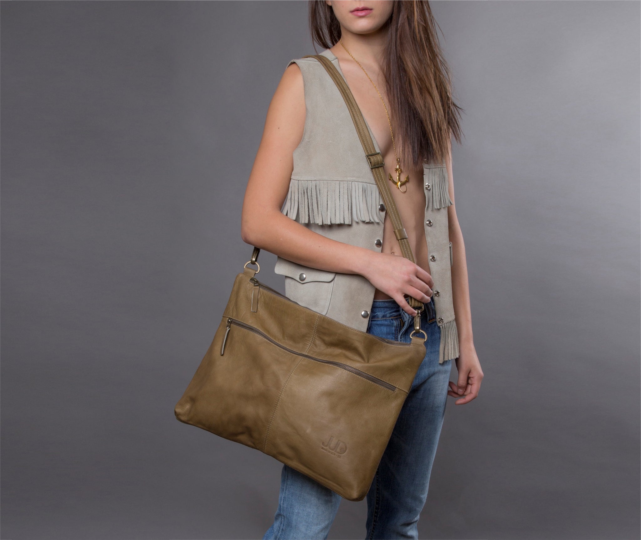 Olive green designer messenger bag handmade with soft Italian Napa leather suitable for laptops up to 17in with adjustable & detachable matching leather strap can be carries as a crossbody bag, shoulder bag, oversized clutch