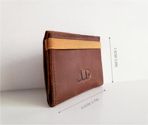 Handmade Italian leather bifold wallet. The perfect lightweight slim wallet to fit seamlessly in your pocket. This cards wallet features a coin pocket, and secure rubber band & metal clip for bills.