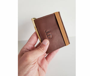 Brown handmade Italian leather bifold wallet. The perfect lightweight slim wallet to fit seamlessly in your pocket. This cards wallet features a coin pocket, and secure rubber band & metal clip for bills.