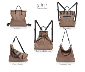 Leather Convertible Backpack Bag For Women, Leather Tote