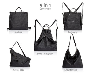 convertible handbag backpack leather 5in1 Convertible Leather Backpack, Handbag, Tote, Crossbody & Shoulder Bag – judtlv