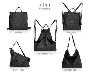 5in1 Convertible Leather Backpack, Handbag, Tote, Crossbody