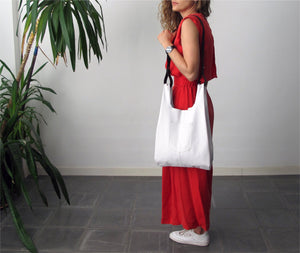 White soft leather tote bag handmade with premium quality Italian Napa leather 